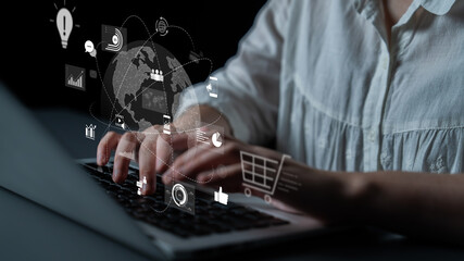 Poster - Global digital marketing strategy across communication platforms. Digital marketing drives growth, builds connection, digital marketing delivers results, and digital marketing expands reach. Latch