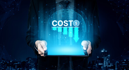Poster - Cost reduction and cost saving through digital transformation, business cost optimization, operational cost reduction, financial saving, and resource efficiency strategies for business success. Spline