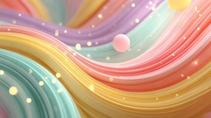 Poster - Soft, undulating waves blend pastel colors like pink, mint, and lavender, highlighted by shimmering sparkles, creating a whimsical digital landscape at dusk.
