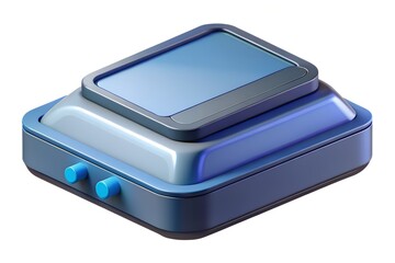 Futuristic blue electronic device with screen and buttons