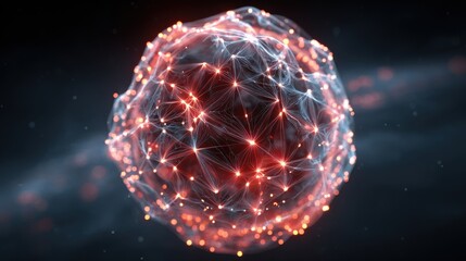 Poster - A vibrant spherical structure floats in a dark space, showcasing intricate patterns of light and energy. The interplay of colors creates a mesmerizing visual display, evoking a sense of wonder.