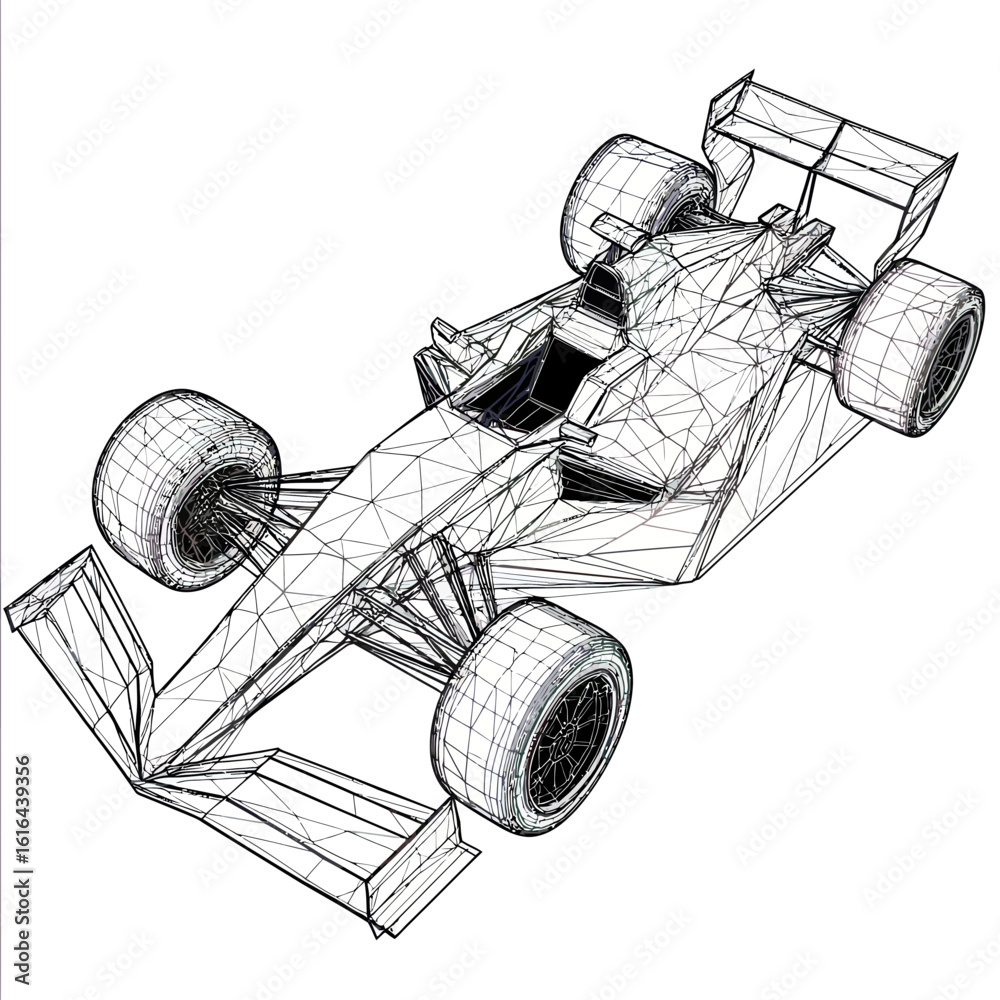 Geometric Designs Racing Wireframe low poly formula one race car vector illustration with ...