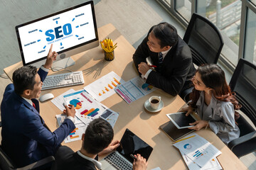 Poster - SEO search engine optimization for modish e-commerce and online retail business showing on computer screen