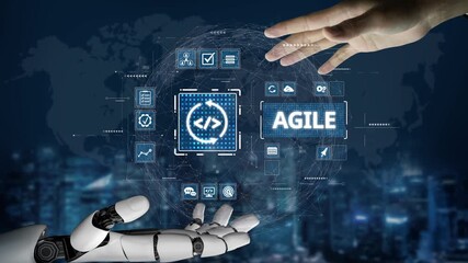 Poster - Agile project management using teams and agile planning for agile development. Agile enables flexibility, collaboration, and continuous improvement across modern workflows. Muxer