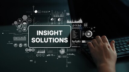 Poster - Hands on Keyboard with Digital Interface Illustrating Data Analysis and Insight Solutions for Business Growth. Asymptotic smart data analytic.