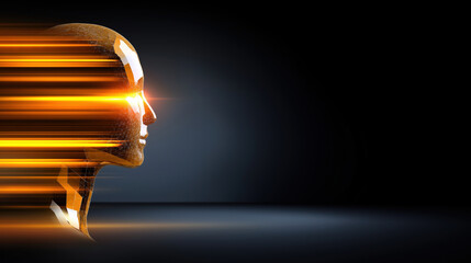 Poster - Shimmering head silhouette with dynamic light effects in dark atmosphere