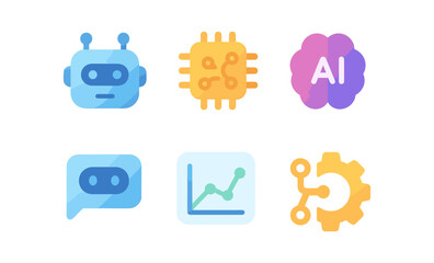 Poster - Modern tech icons featuring ai, chatbot, chip, and graph elements in flat design