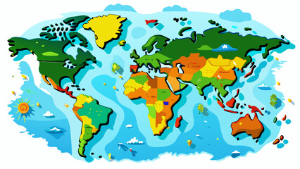  Continent world map against white background