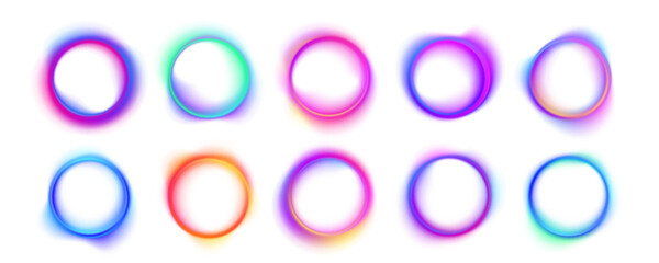 Wall Mural - set of blue, pink purple, green glowing round wavy speed and motion lines. abstract cosmic bright co