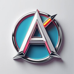 Poster - Silver letter emblem with rocket piercing through a teal circle with chrome border design element style