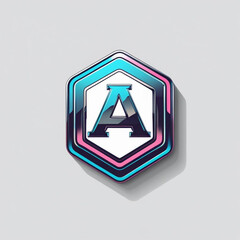 Poster - Letter inside of polygon with cyan and pink outline on light surface with soft shadow effect design