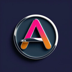 Poster - Letter inside circle with gradient from pink to orange and reflective element on deep indigo surface