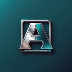 Poster - Metallic letter inside square frame with teal and silver gradient on a solid colored surface design