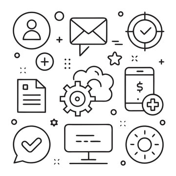 Modern Line Art Icon Set for Business and Technology Applications and Services