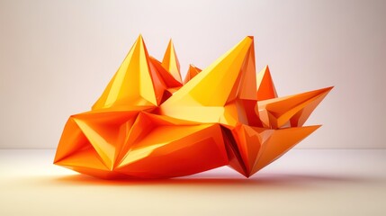 Poster - Abstract Orange Polygonal Form: A 3D Render of a Shiny, Geometric Sculpture