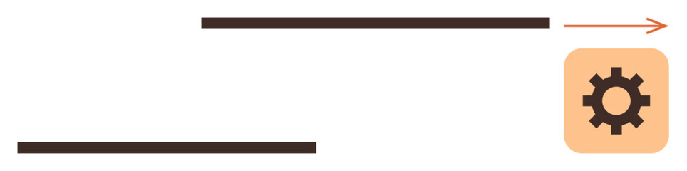 Poster - Gear symbol highlighted in orange with linear arrow and lines indicating workflow, direction, or process optimization. Ideal for technology, workflow, automation, progress, system development