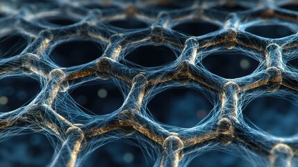 Poster - Microscopic view of interconnected nanosieves, showcasing fine texture and precise engineering crucial for efficient extraction in geothermal systems, reflecting advancements in nanotechnology