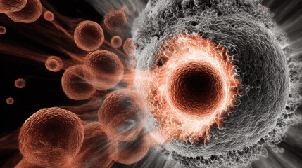 Poster - Magnetoacoustic cavitation bubbles interacting around cell membrane, enhancing pore opening during drug delivery or gene therapy, illustrating a dynamic process with potential medical applications