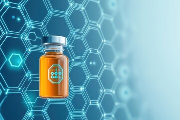 Poster - Glass vial with orange liquid and digital hexagon pattern