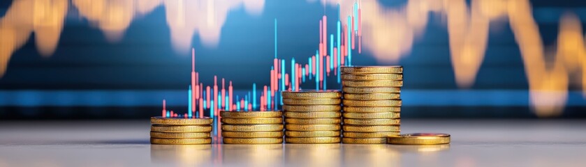 Poster - Growth of Investment with Coins and Financial Charts Display