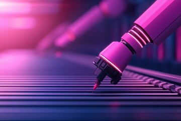 Poster - Robotic Arm Working on Production Line with Neon Lighting