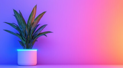 Poster - Modern Indoor Plant with Neon Background and Minimalist Pot