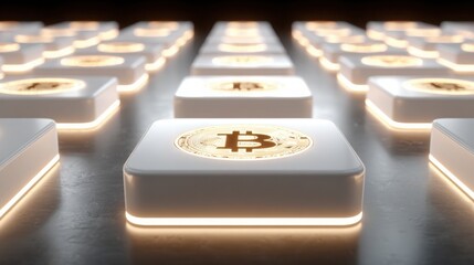 Poster - Bitcoin displayed prominently on a computer keyboard with focus on cryptocurrency and digital finance