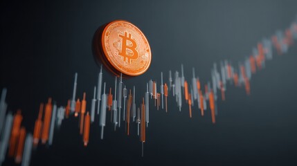 Poster - Dynamic bitcoin icon symbolizing quantum market signal concept with elegant chart showing financial trends and analysis data