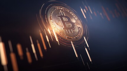 Poster - Captivating bitcoin icon representing quantum market signal concept with elegant chart displaying key financial trends and metrics