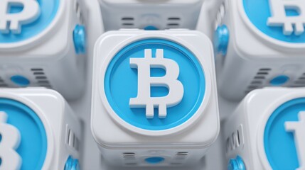 Poster - Close-up image of bitcoin situated on a modern computer keyboard symbolizing digital currency interaction