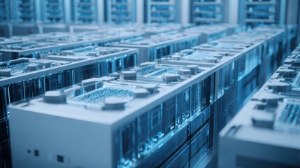 Poster - Large scale visualization of quantum mining farm representing advanced computational power and resource management