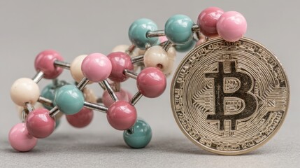 Poster - Detailed coin icon depicting quantum token dynamics chart as a representation of economic dynamics concept visualization