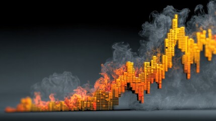 Poster - City with flames burning in quantum volatility map icon concept highlighting heatmap visualization for data insights