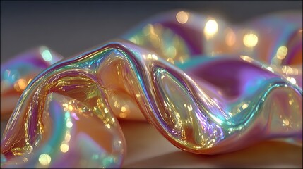 Poster - Dynamic Iridescent Fluid Waves with Shimmering Bokeh Lights and Vibrant Pastel Hues
