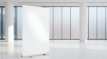 Fototapete - Blank roll up banner stand in contemorary office interior