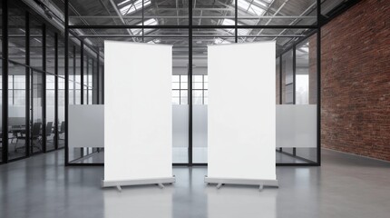 Fototapete - Blank roll up banner stand in contemorary office interior