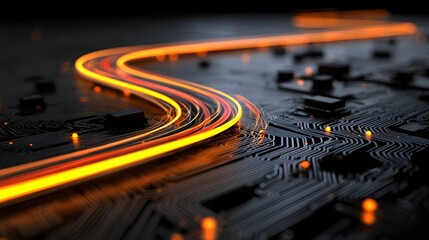 Poster - Glowing lines on a circuit board.