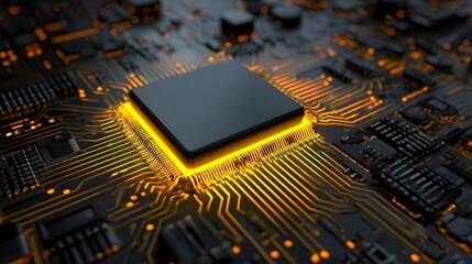 Poster - Close-up view of a circuit board with a highlighted processor.