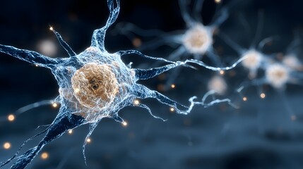 Poster - Detailed view of a neuron in a biological illustration.