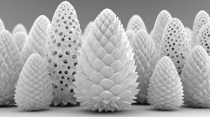 Poster - Abstract white cone shapes with detailed textures.