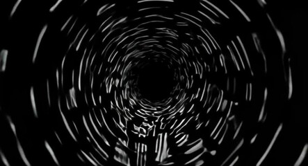 Poster - Abstract wormhole tunnel effect with swirling white lines on black background