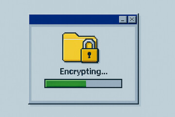 Poster - Digital Security: The image presents a digitally-rendered illustration. The lock icon and progress bar convey the process of securing data and personal information. 