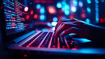 Hacker Coding at Night: Cyber Security and Data Protection on Laptop