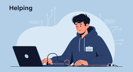 Man Working On Laptop Doing Programming And Software Development