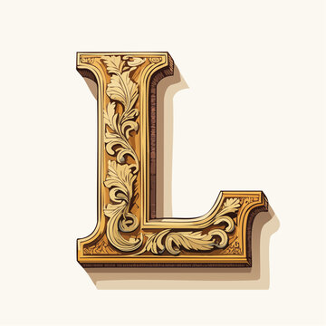 A detail letter L alphabet classic style, linocut and engraving illustration style