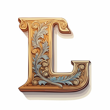 A detail letter L alphabet classic style, linocut and engraving illustration style