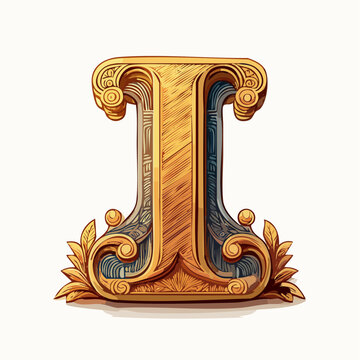 A detail letter i alphabet classic style, linocut and engraving illustration style
