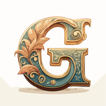 A detail letter G alphabet classic style, linocut and engraving illustration style