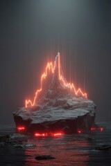 Poster - Digital data visualization on a glowing polygonal cliff island in dark waters