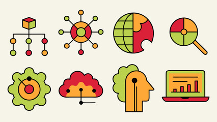 Poster - comprehensive collection of colorful abstract symbols representing advanced technology machine learn